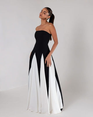 Black strapless colorblock pleated maxi dress - HEIRESS BEVERLY HILLS