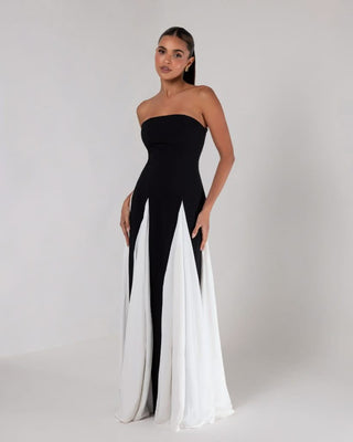 Black strapless colorblock pleated maxi dress - HEIRESS BEVERLY HILLS