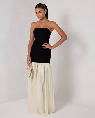 Black strapless cream chiffon maxi dress - HEIRESS BEVERLY HILLS