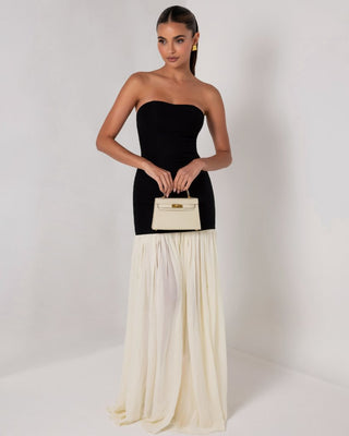 Black strapless cream chiffon maxi dress - HEIRESS BEVERLY HILLS