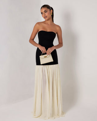 Black strapless cream chiffon maxi dress - HEIRESS BEVERLY HILLS