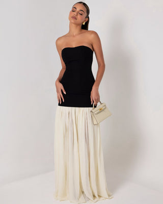 Black strapless cream chiffon maxi dress - HEIRESS BEVERLY HILLS