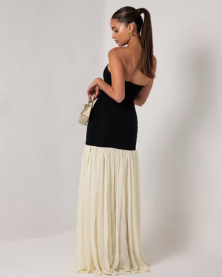 Black strapless cream chiffon maxi dress - HEIRESS BEVERLY HILLS