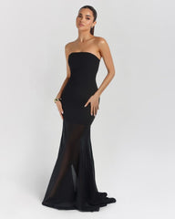 Black strapless crepe chiffon maxi dress