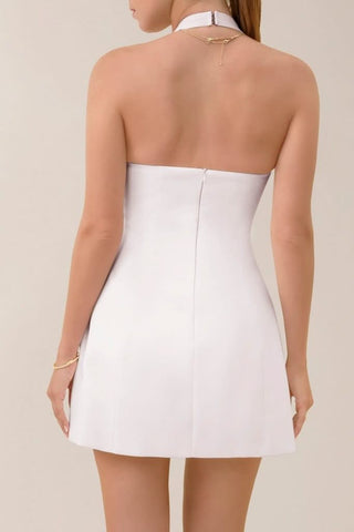 White a - line plunging neckline flare mini dress - HEIRESS BEVERLY HILLS