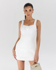 White boucle flower mini dress
