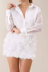 White chiffon flower embellished mini skirt