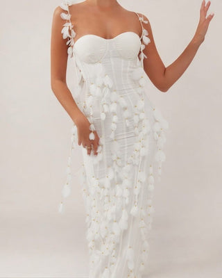 White corset petal linen maxi dress - HEIRESS BEVERLY HILLS