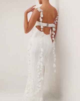 White corset petal linen maxi dress - HEIRESS BEVERLY HILLS