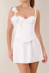 White cotton poplin corset flower a-line mini dress