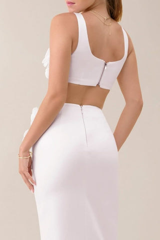 White flower embellished satin crop top - HEIRESS BEVERLY HILLS