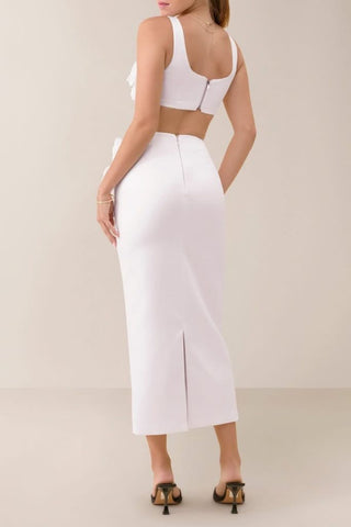 White flower embellished satin midi skirt - HEIRESS BEVERLY HILLS