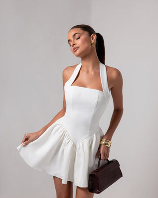 White halter contour a - line mini dress - HEIRESS BEVERLY HILLS