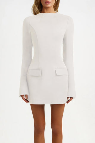 White long sleeve a line pocket mini dress - HEIRESS BEVERLY HILLS