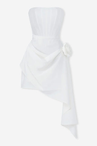 White silk corset strapless flower mini dress - HEIRESS BEVERLY HILLS