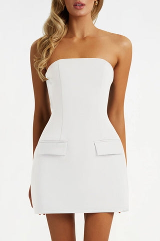 White strapless a line pocket mini dress - HEIRESS BEVERLY HILLS