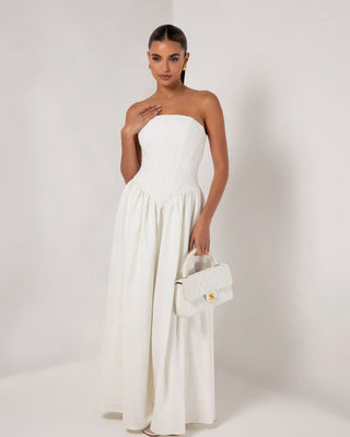 White strapless corset crepe flare maxi dress - HEIRESS BEVERLY HILLS