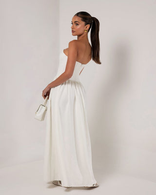 White strapless corset crepe flare maxi dress - HEIRESS BEVERLY HILLS