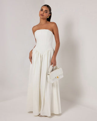 White strapless corset crepe flare maxi dress - HEIRESS BEVERLY HILLS