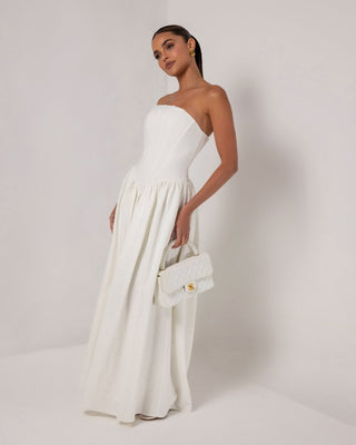 White strapless corset crepe flare maxi dress - HEIRESS BEVERLY HILLS