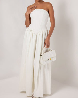 White strapless corset crepe flare maxi dress - HEIRESS BEVERLY HILLS