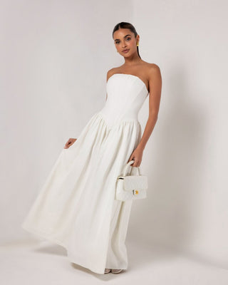 White strapless corset crepe flare maxi dress - HEIRESS BEVERLY HILLS