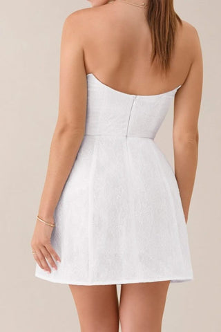 White strapless lace corset a - line mini dress - HEIRESS BEVERLY HILLS