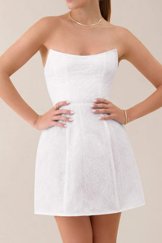 White strapless lace corset a - line mini dress - HEIRESS BEVERLY HILLS