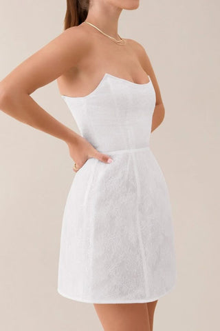 White strapless lace corset a - line mini dress - HEIRESS BEVERLY HILLS