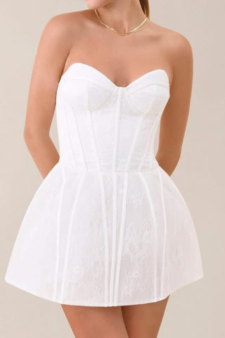 White strapless lace corset bustier a - line mini dress - HEIRESS BEVERLY HILLS