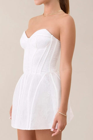 White strapless lace corset bustier a - line mini dress - HEIRESS BEVERLY HILLS