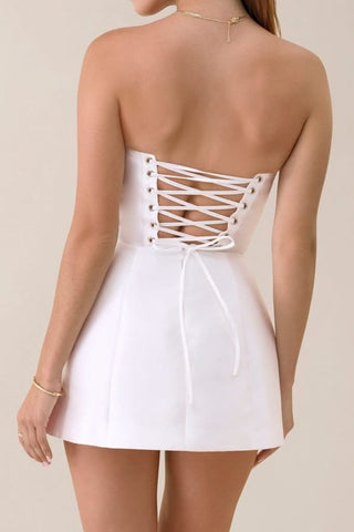 White strapless sheen corset mini dress - HEIRESS BEVERLY HILLS