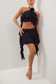 Black chiffon ruffle rose mini skirt - HEIRESS BEVERLY HILLS