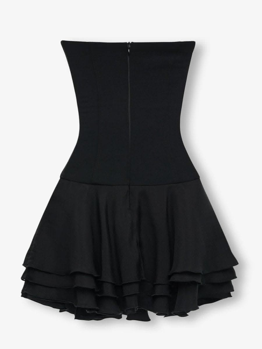 Black corset chiffon flared mini dress