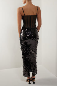Black corset disc sequin maxi dress - HEIRESS BEVERLY HILLS