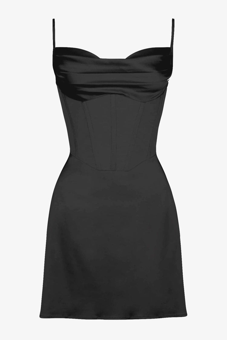 Black corset satin slip mini dress - HEIRESS BEVERLY HILLS