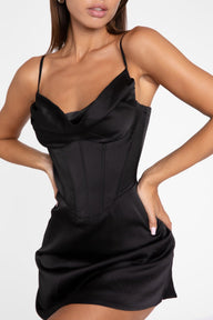 Black corset satin slip mini dress - HEIRESS BEVERLY HILLS