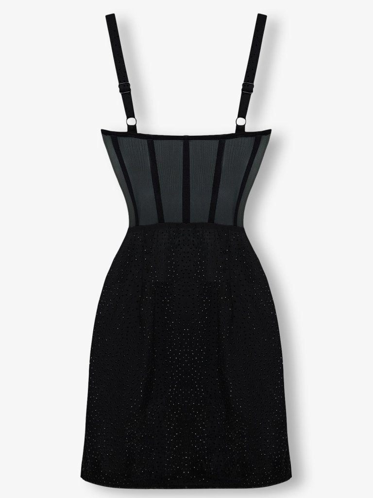 Black crystal embellished corset mini dress - HEIRESS BEVERLY HILLS