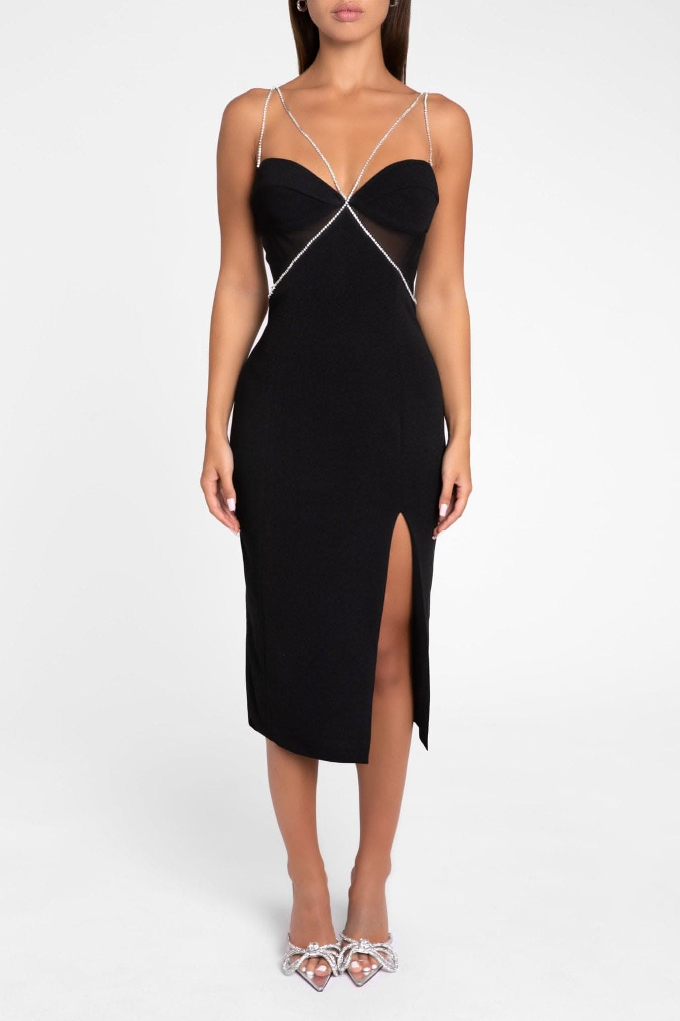 Black midi outlet strap dress