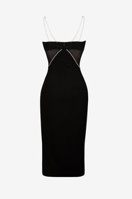 Black Diamanté Strap Cutout Midi Dress - HEIRESS BEVERLY HILLS