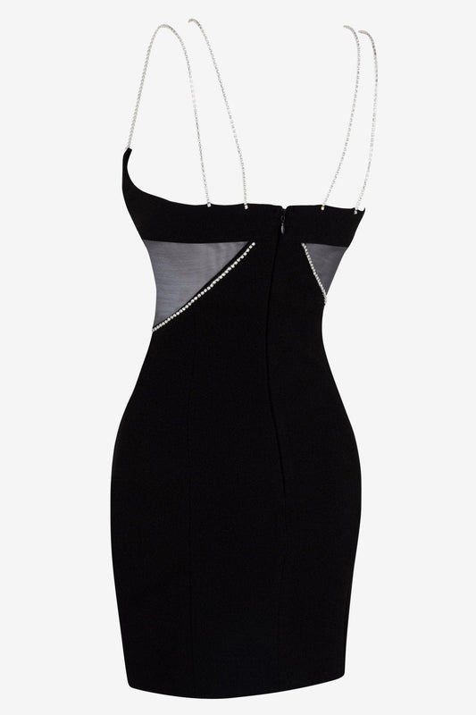 Black Diamante Strap Cutout Mini Dress - HEIRESS BEVERLY HILLS