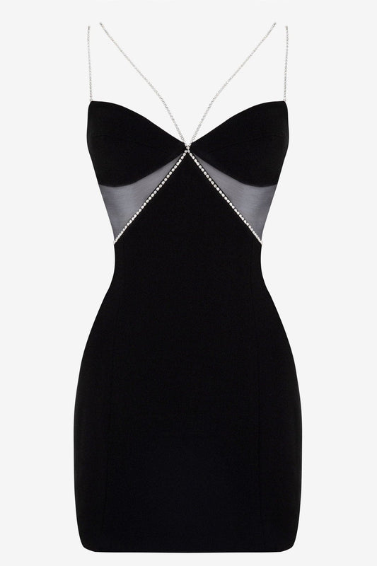 Black Diamante Strap Cutout Mini Dress - HEIRESS BEVERLY HILLS