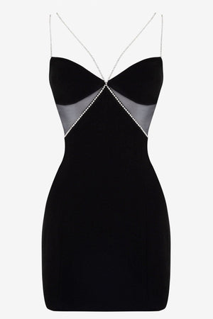 Black Diamante Strap Cutout Mini Dress