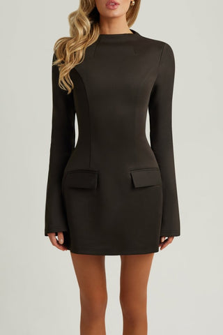 Black long sleeve a line pocket mini dress - HEIRESS BEVERLY HILLS