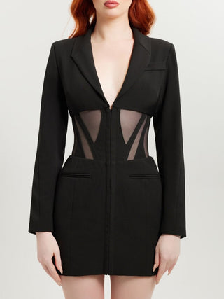 Black mesh corset crepe blazer dress - HEIRESS BEVERLY HILLS