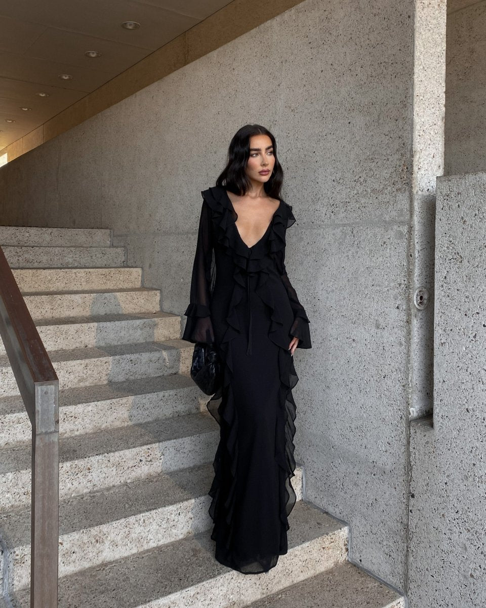 Angel Sleeve Jersey Maxi Dress, Black – Jolie Moi Retail