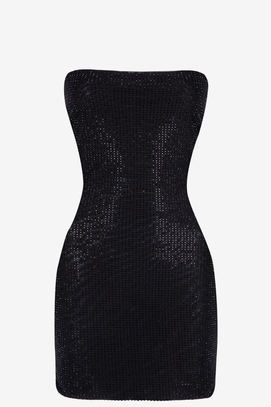 Black strapless diamante mini tube dress