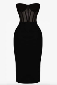 Black strapless mesh corset midi dress - HEIRESS BEVERLY HILLS