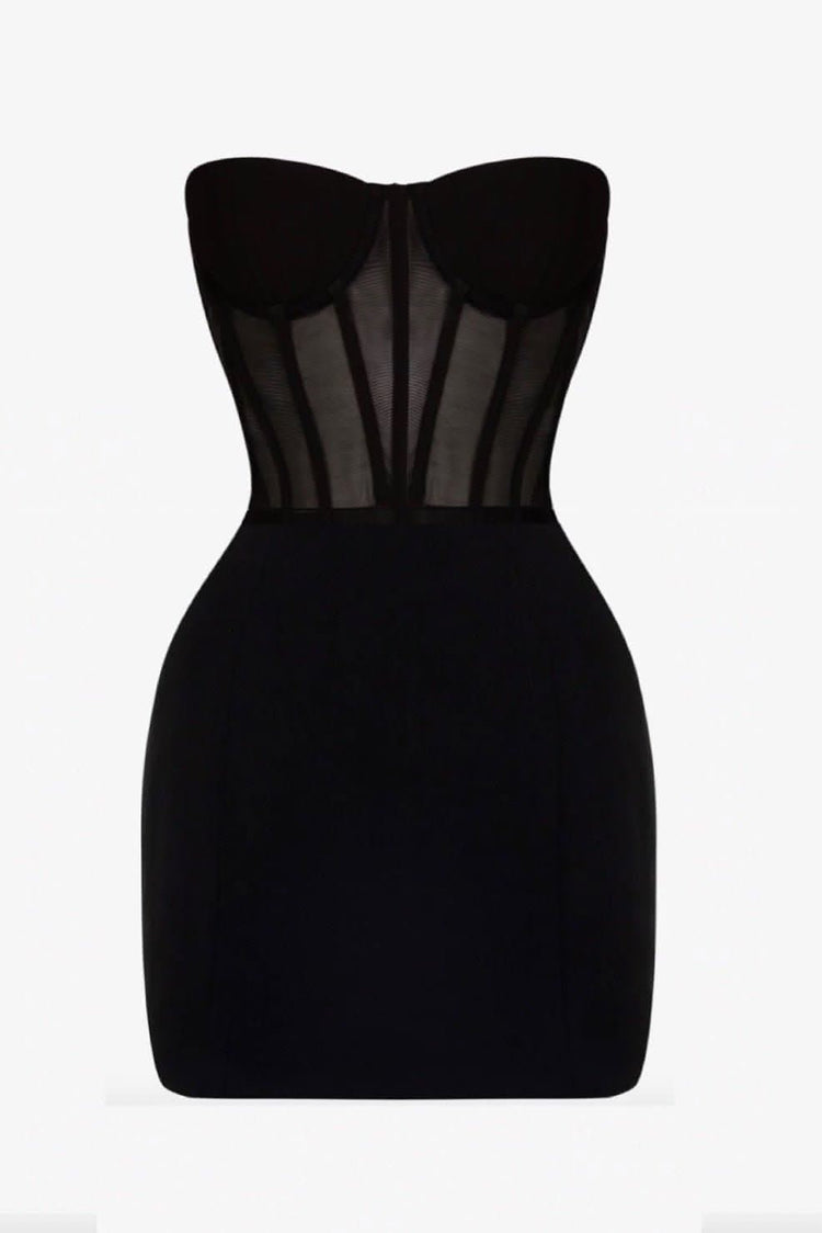 Black strapless mesh corset mini dress HEIRESS BEVERLY HILLS