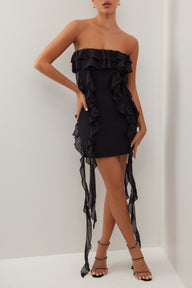Black strapless ruffle mini dress - HEIRESS BEVERLY HILLS